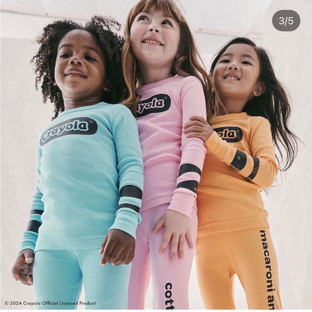 Hanna Andersson Crayola Unisex Sky Blue Kids Long John Pajama Set, Sz 6-7